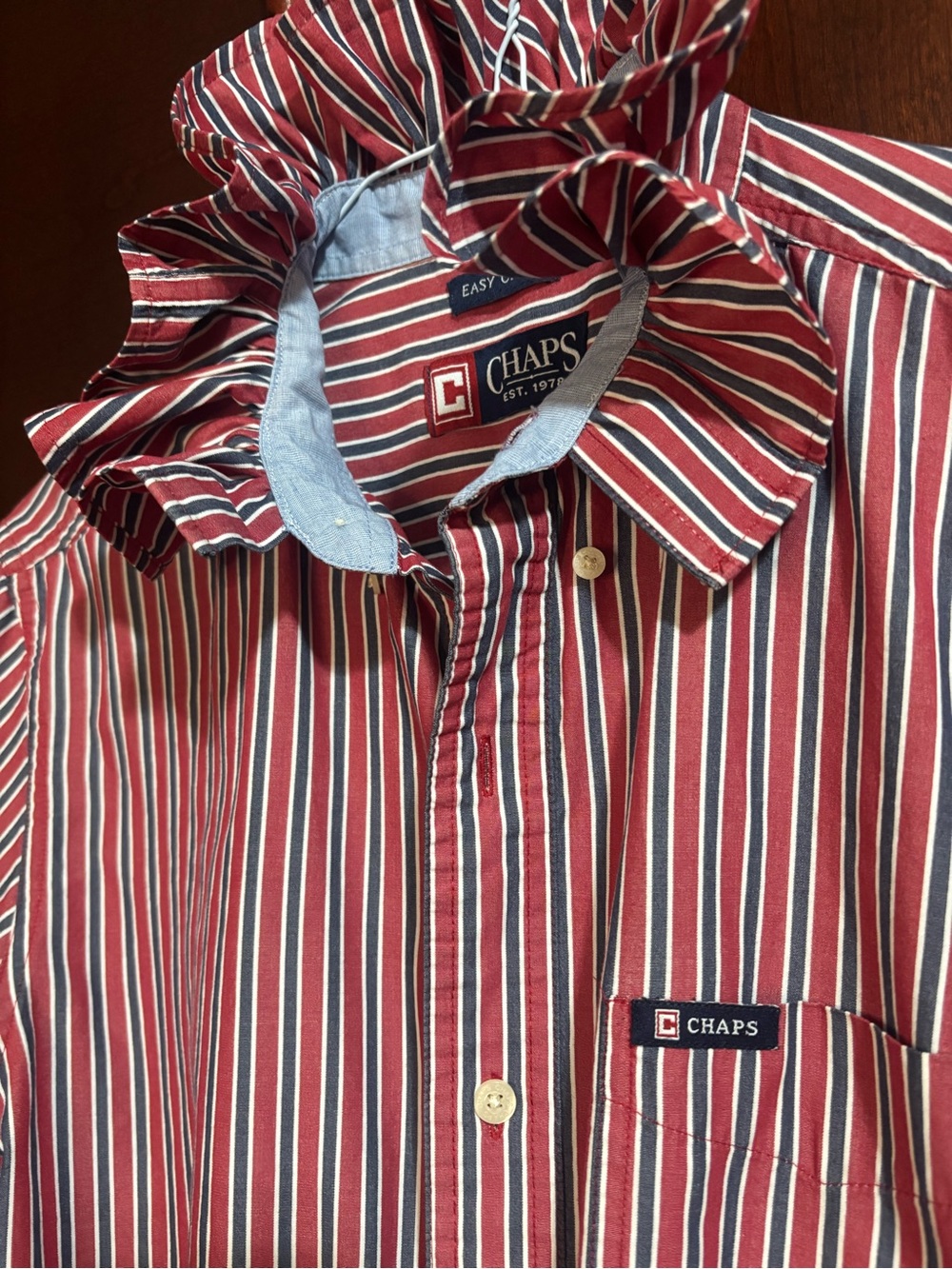 Upcycled Chaps Striped Button-Up Shirt in Red/Black